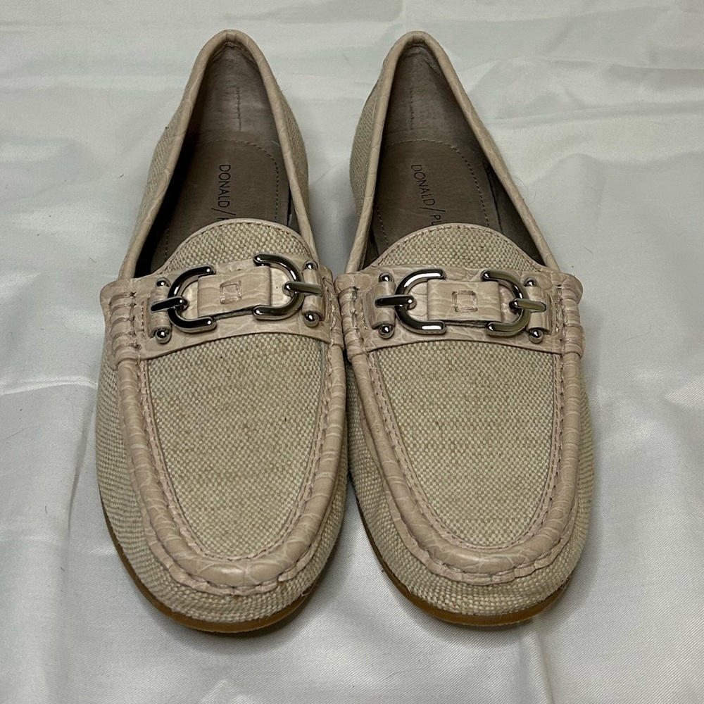 Donald J. Pliner Cream Loafers with Silver Accents
